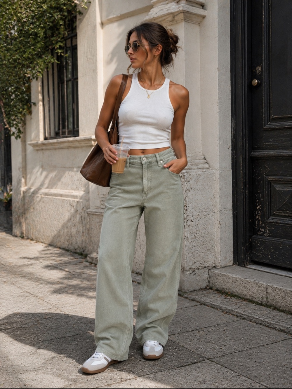 BDG Urban Outfitters Green Corduroy Wide Leg Pants Size 25 High Rise